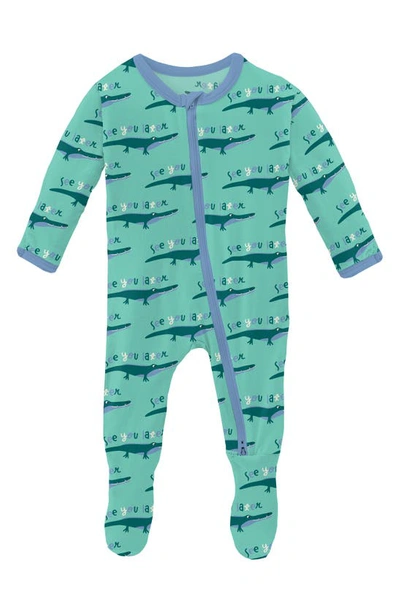Kickee Pants Babies' Alligator Print Fitted One-piece Footie Pajamas In Glass Later Alligator