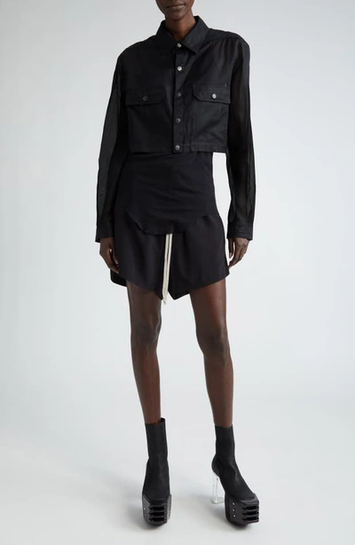 Rick Owens Lido Crop Long Sleeve Cotton Shirt In Black