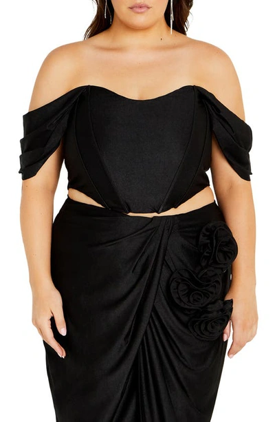 City Chic Fleur Off The Shoulder Crop Top In Black