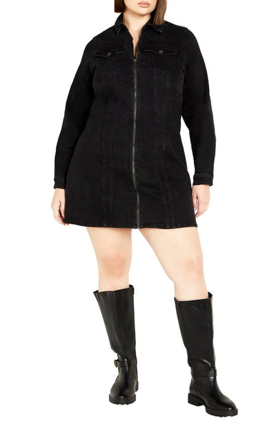 City Chic Oaklyn Long Sleeve Denim Dress In Black Wash