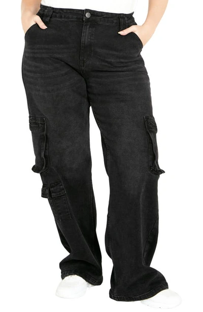 City Chic Oaklyn Cargo Jeans In Black Wash