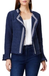 Nic + Zoe Ribbon Trim Fringe Mix Knit Jacket In Dark Indigo