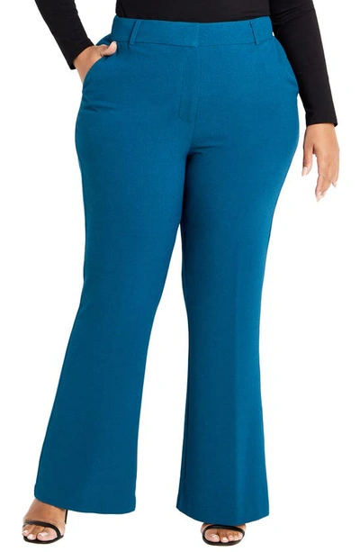 City Chic Abby Flare Trousers In Jade