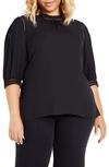 City Chic Kiss Me Quick Ruffle Neck Top In Black