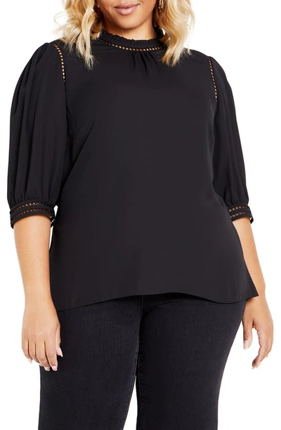 City Chic Kiss Me Quick Ruffle Neck Top In Black