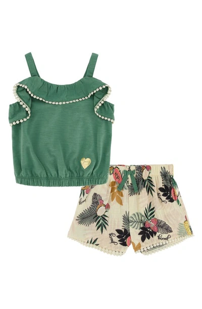 Juicy Couture Kids' Cami & Floral Shorts Set In Green Assorted