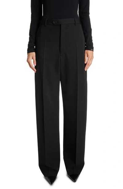 Balenciaga Slim Straight Leg Wool Trousers In Black