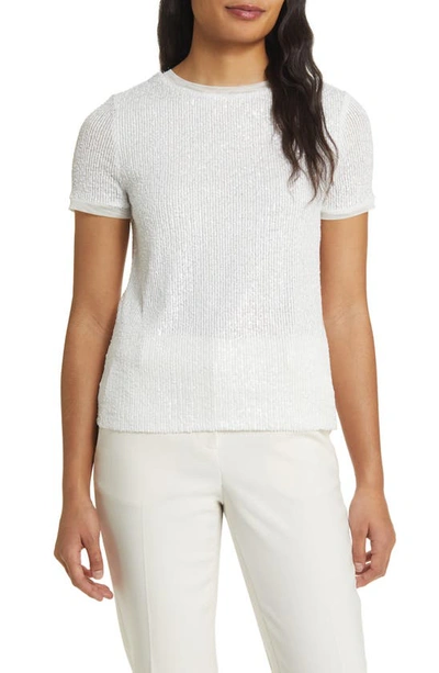 Anne Klein Matte Sequin Mesh Top In Bright White