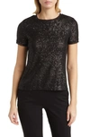 Anne Klein Matte Sequin Mesh Top In Black