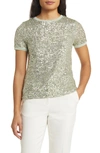 Anne Klein Matte Sequin Mesh Top In Jade Stone