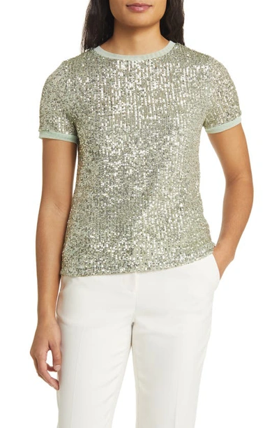 Anne Klein Matte Sequin Mesh Top In Jade Stone