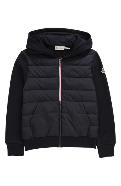 Moncler Kids' Down Fill Hoodie In Blue