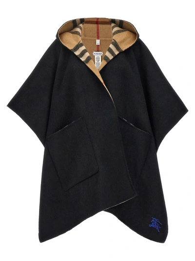 Burberry Reversible Hooded Cape Capes In Black