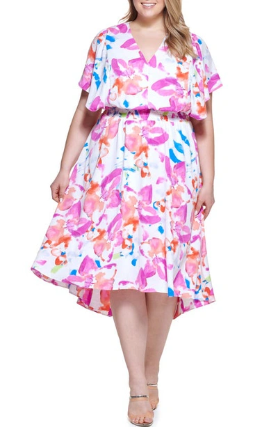 Dkny Smocked Flutter Sleeve Dress In Flamingo