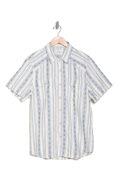 Lucky Brand Dobby Stripe Workwear Short Sleeve Button-up Shirt In Light Blue Stripe