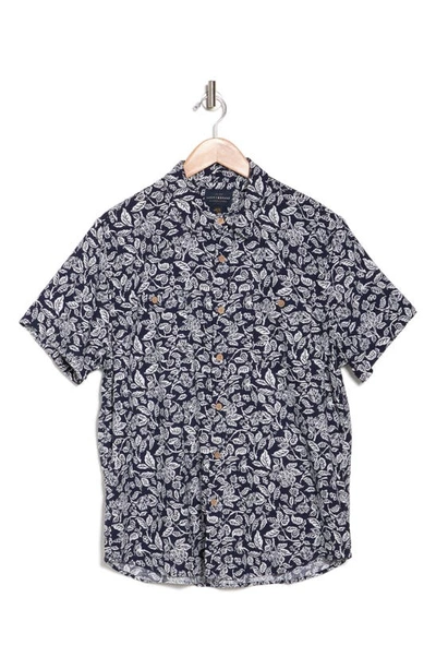 Lucky Brand Mason Floral Print Short Sleeve Button-up Shirt In Navy Print