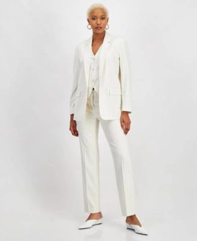 Bar Iii Womens Pinstripe Single Breasted Blazer Vest Straight Leg Pants Created For Macys In Bar White,black