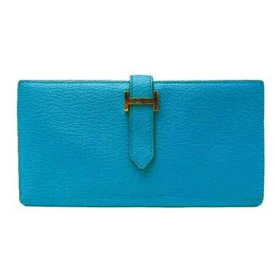 Hermes Béarn Leather Wallet () In Blue
