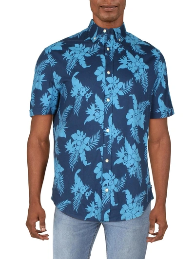 Nautica Mens Cotton Floral Button-down Shirt In Blue