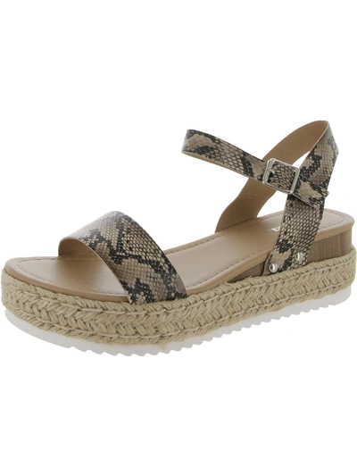 Soda Clip Womens Faux Leather Espadrille Wedge Sandals In Beige