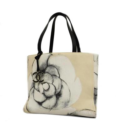 Pre-owned Chanel Camélia Canvas Tote Bag () In White