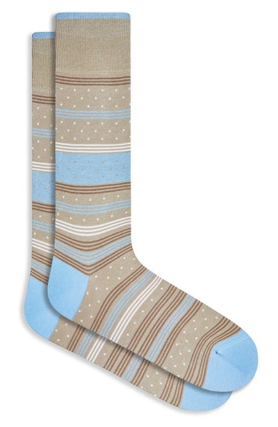 Bugatchi Stripe & Dot Cotton Blend Dress Socks In Sand