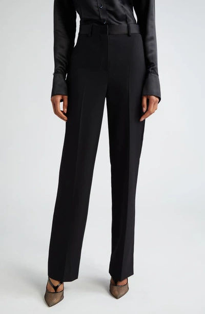 Victoria Beckham Satin Panel Tapered Leg Trousers In Black