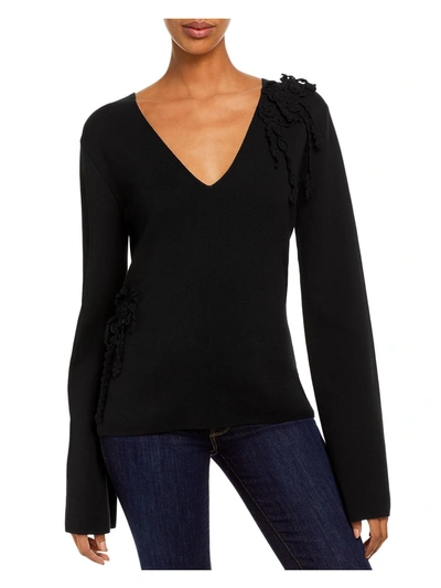 Rebecca Taylor Womens Crochet V Neck Pullover Sweater In Black