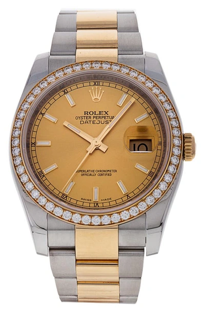 Watchfinder & Co. Rolex  Oyster Perpetual Datejust Diamond Bracelet Watch, 36mm In Champagne