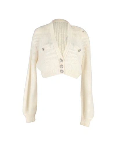 Alessandra Rich Crystal-button Cropped Cardigan In Cream Wool In White