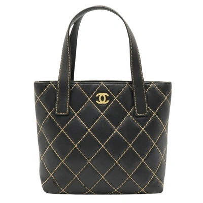 Pre-owned Chanel Wild Stitch Leather Tote Bag () In Black