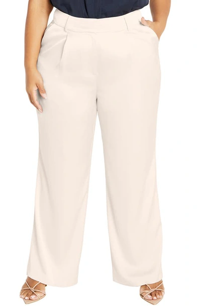 City Chic Rylie Wide Leg Satin Trousers In Oat