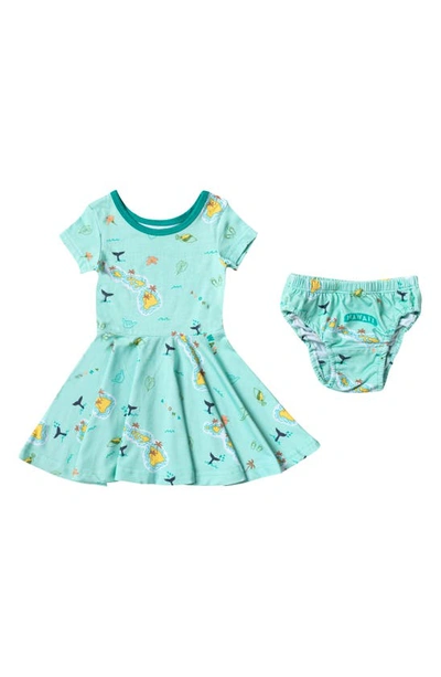 Coco Moon Babies'  Kuʻu Home O T-shirt Dress & Bloomers In Aqua Multi