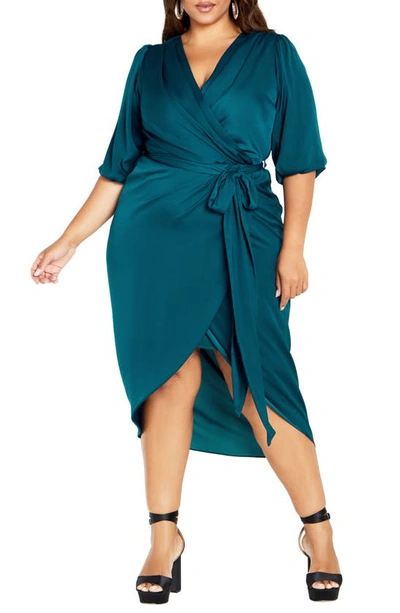 City Chic Opulent Faux Wrap Dress In Teal
