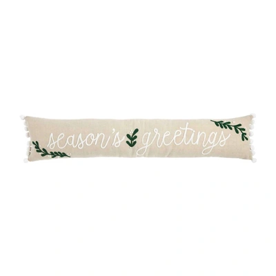 Mudpie Season's Greetings Embroidered Long Pillow In Tan In Neutral