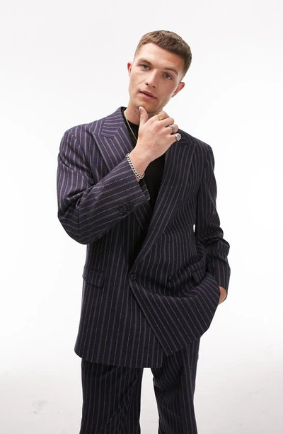 Topman Boxy Fit Suit Jacket In Navy ModeSens