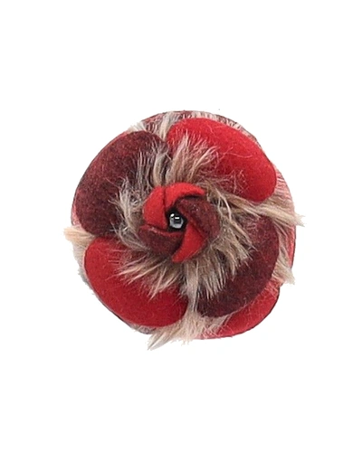 Pre-owned Chanel Camelia Brooch In Red Wool