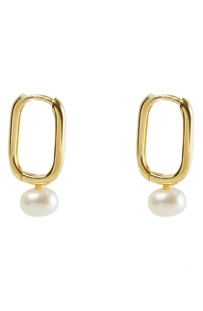 Argento Vivo Sterling Silver Freshwater Pearl Drop Hoop Earrings In Gold/ Silver