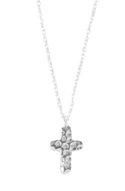 Argento Vivo Sterling Silver Hammered Cross Pendant Necklace In Silver