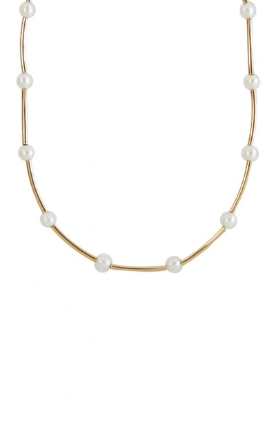 Argento Vivo Sterling Silver Tube Freshwater Pearl Necklace In Gold