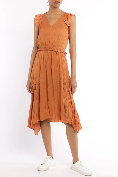 Current Air V Neck Dress In Burnt Orange In Yellow