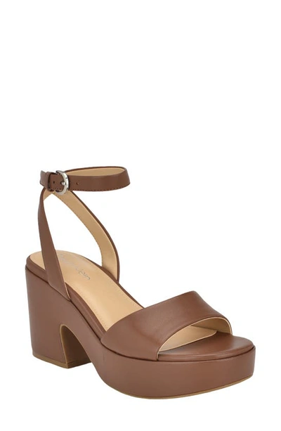 Calvin Klein Summer Ankle Strap Platform Sandal In Medium Brown