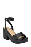 Calvin Klein Summer Ankle Strap Platform Sandal In Black Leather - With Manmade Sole