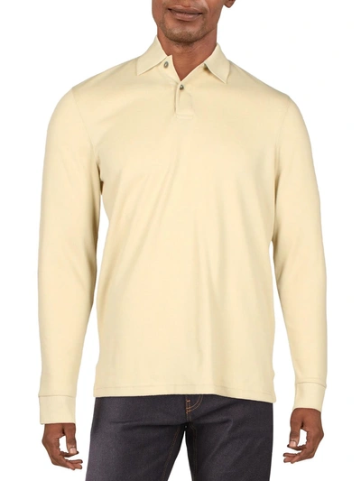 Alfani Mens Knit Long Sleeves Polo In White