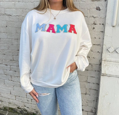 Mary Square Mama Chenille Patch Sweatshirt In Cream In White