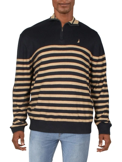 Nautica Mens Striped 1/4 Zip Pullover Sweater In Blue