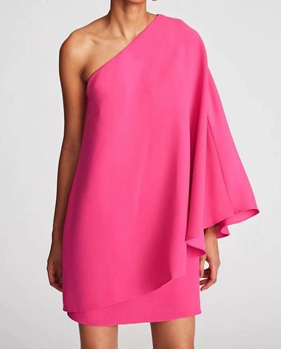 Halston Heritage Melina Asymmetric Cape Dress In Magenta In Pink