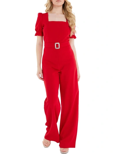 Quiz Womens Rhinestone Attached Belt Jumpsuit In Red