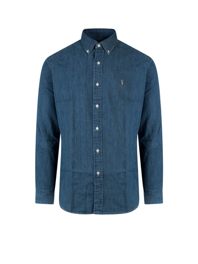 Polo Ralph Lauren Denim Shirt With Embroidered Logo In Blue