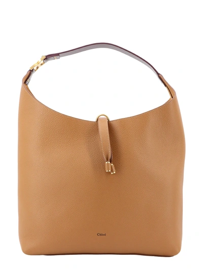 Chloé Leather Shoulder Bag Wih Iconic Metal Detail In Brown